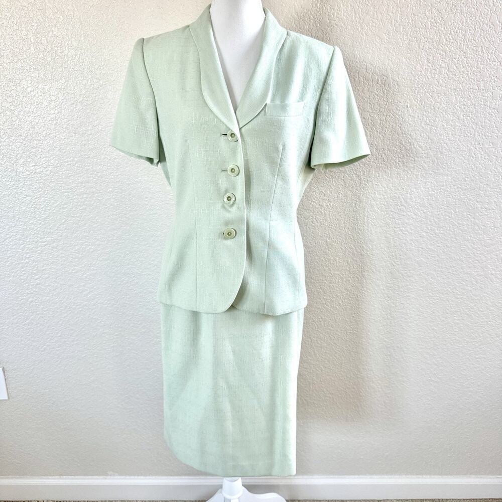 Vintage Kasper Skirt Suit 8 | Mint Green Pastel 2pc Career Blazer Set | Office